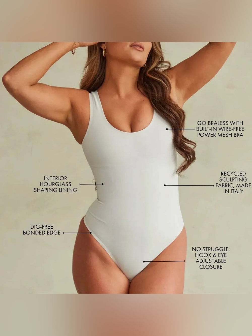 NWT Pinsy Size L Scoop Tank Hourglass Shapewear Thong Bodysuit - White